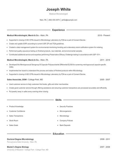 Medical Microbiologist Resume