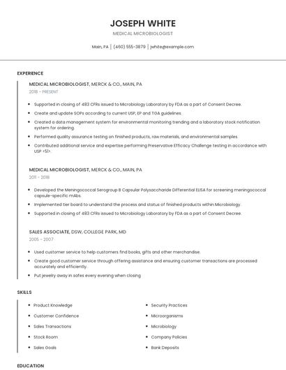 Medical Microbiologist Resume