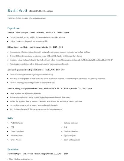 Medical Office Manager Resume