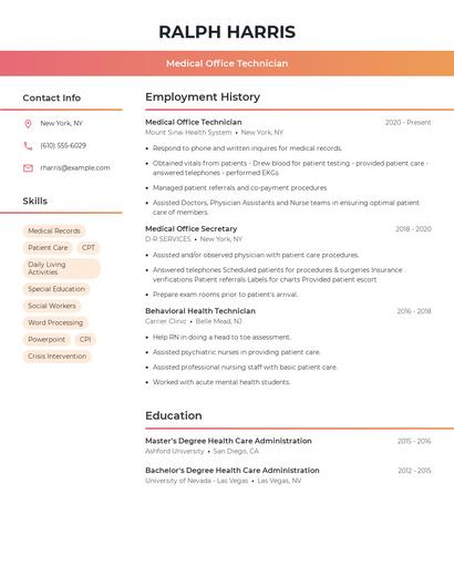 Medical Office Technician Resume