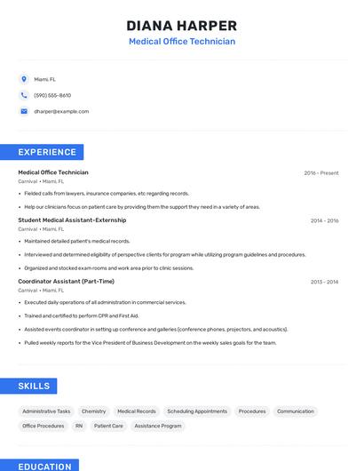 Medical Office Technician Resume
