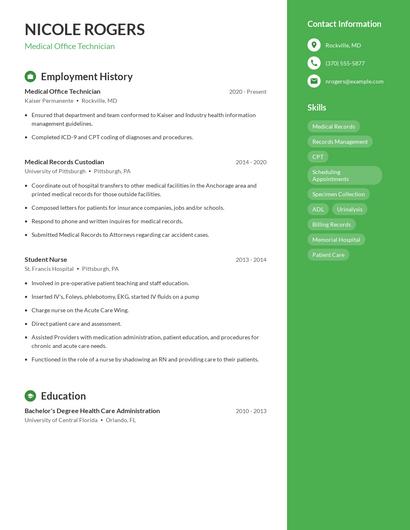 Medical Office Technician Resume