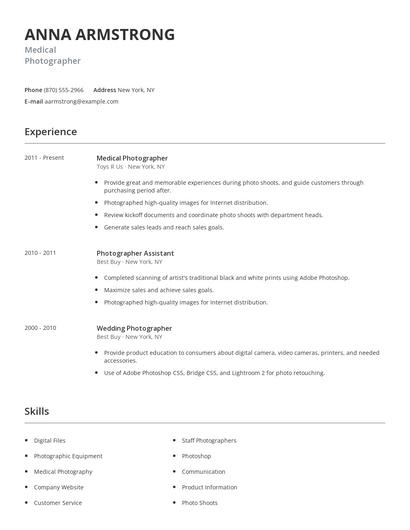 Medical Photographer Resume