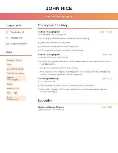 Medical Photographer Resume
