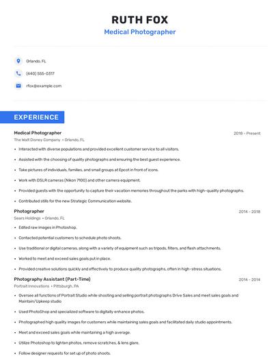 Medical Photographer Resume