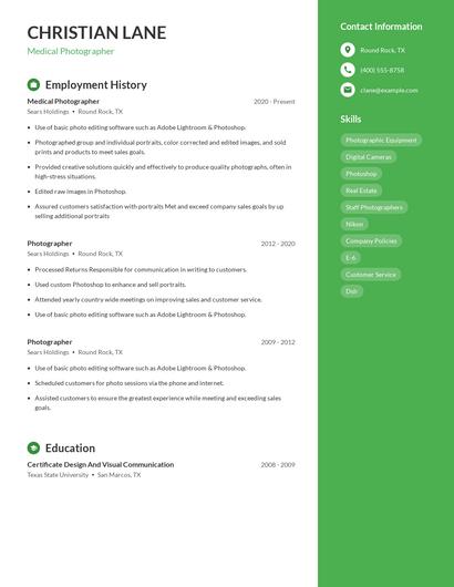 Medical Photographer Resume