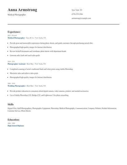 Medical Photographer Resume