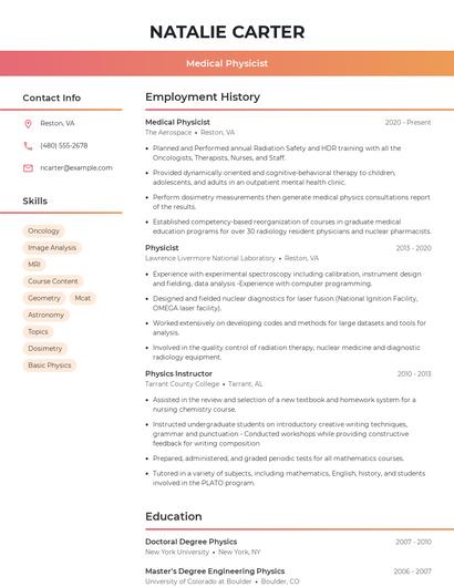 Medical Physicist Resume