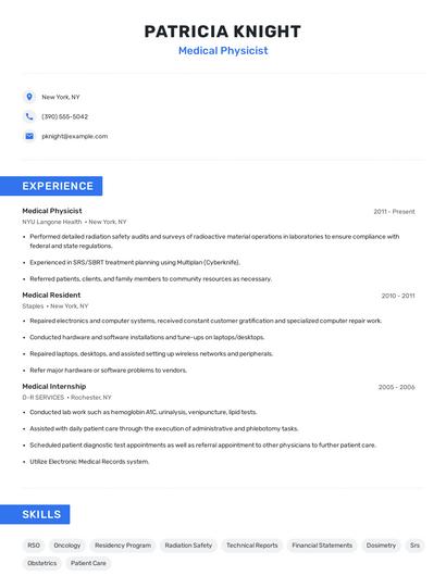 Medical Physicist Resume