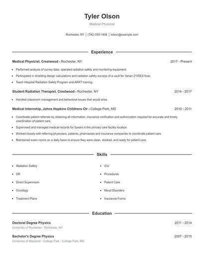 Medical Physicist Resume