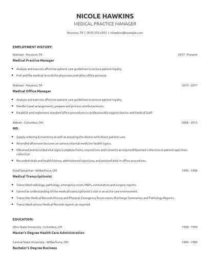 Medical Practice Manager Resume
