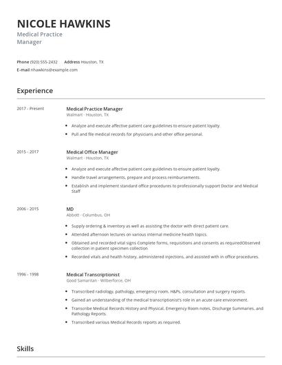 Medical Practice Manager Resume