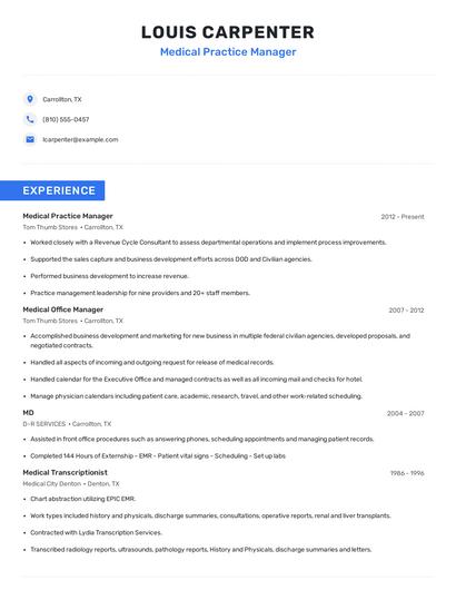 Medical Practice Manager Resume