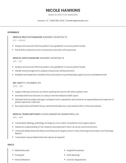 Medical Practice Manager Resume