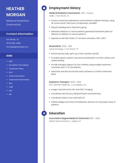 Medical Radiation Dosimetrist Resume
