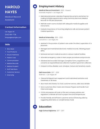 Medical Record Assistant Resume