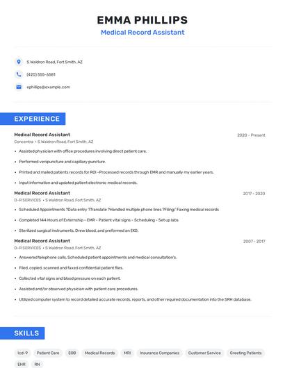 Medical Record Assistant Resume