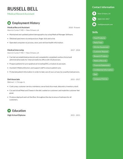 Medical Record Assistant Resume