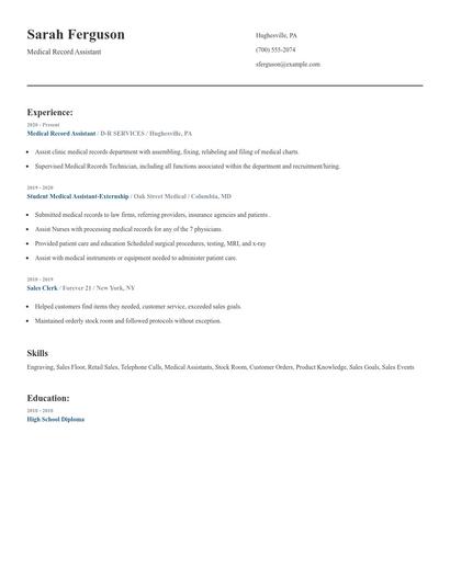 Medical Record Assistant Resume