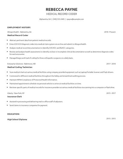 Medical Record Coder Resume