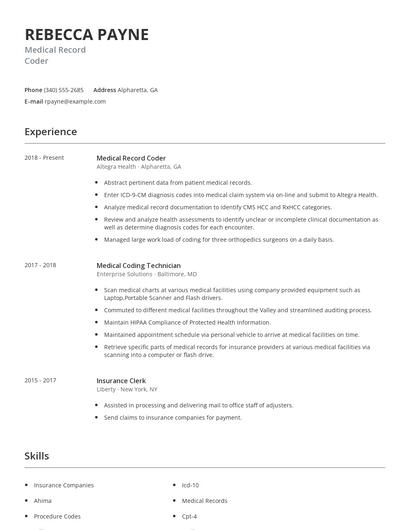 Medical Record Coder Resume