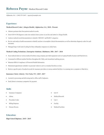 Medical Record Coder Resume