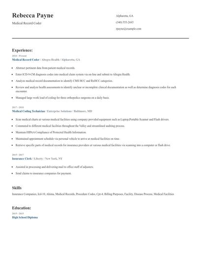 Medical Record Coder Resume