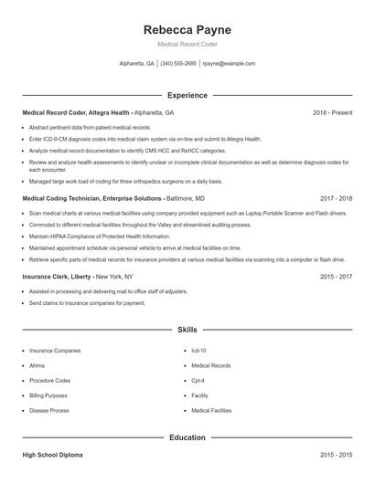 Medical Record Coder Resume