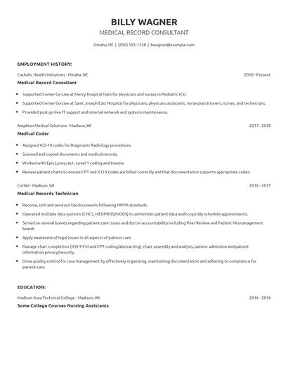 Medical Record Consultant Resume