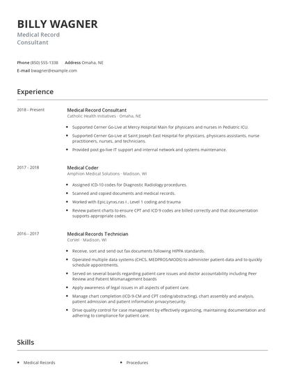 Medical Record Consultant Resume