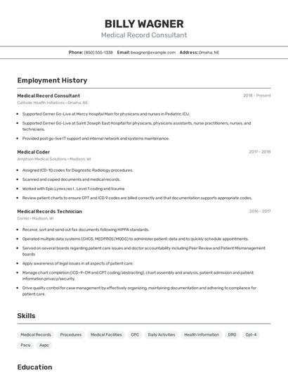 Medical Record Consultant Resume