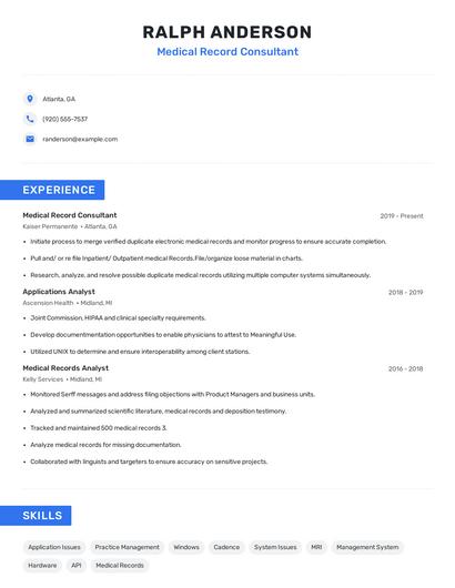Medical Record Consultant Resume