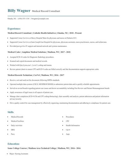 Medical Record Consultant Resume