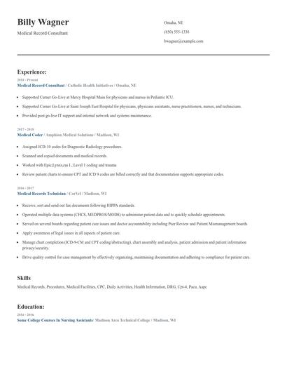 Medical Record Consultant Resume