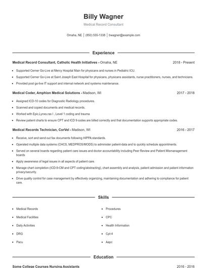 Medical Record Consultant Resume