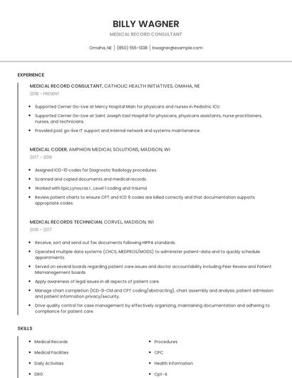 Medical Record Consultant Resume