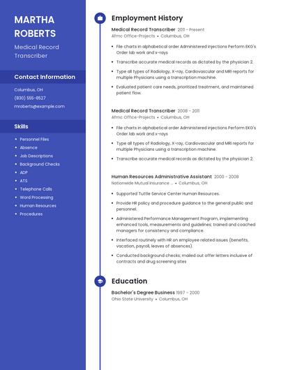 Medical Record Transcriber Resume