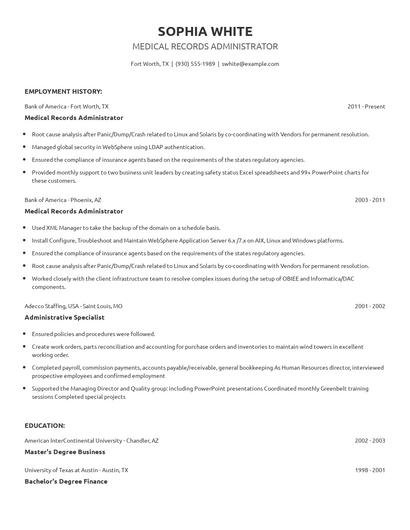 Medical Records Administrator Resume