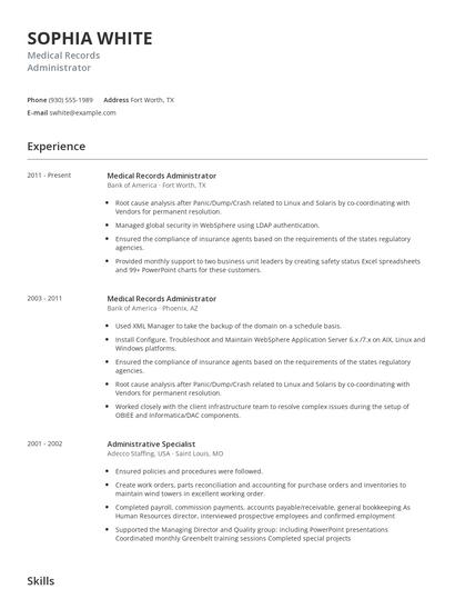 Medical Records Administrator Resume