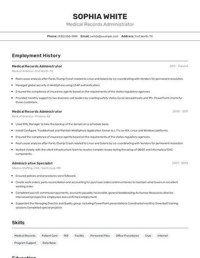 Medical Records Administrator Resume