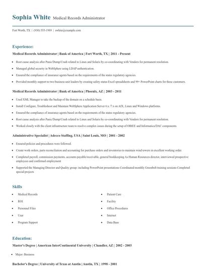 Medical Records Administrator Resume