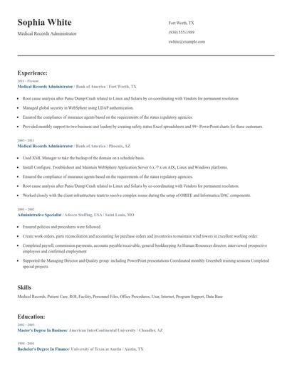 Medical Records Administrator Resume