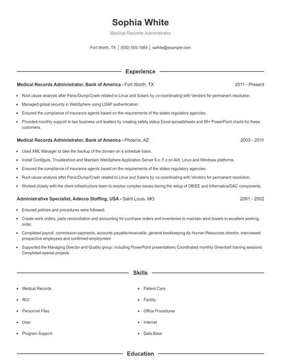Medical Records Administrator Resume