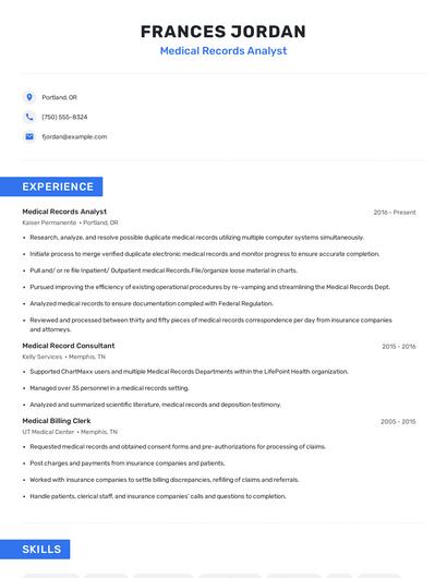Medical Records Analyst Resume