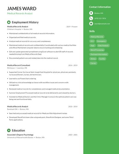 Medical Records Analyst Resume