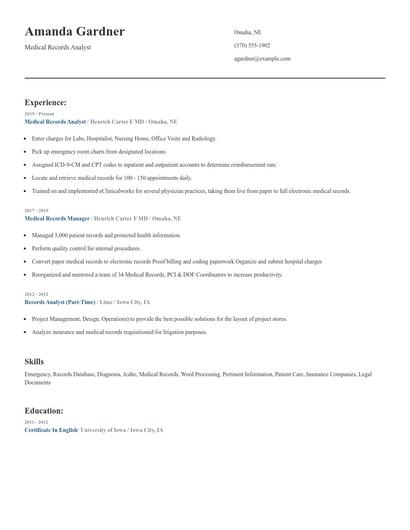 Medical Records Analyst Resume