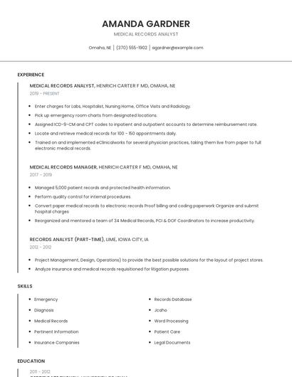 Medical Records Analyst Resume