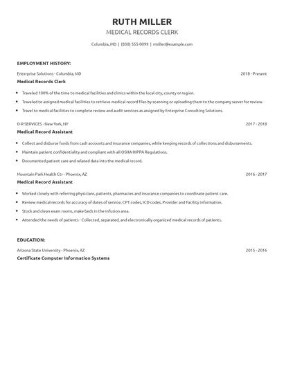 resume examples medical records