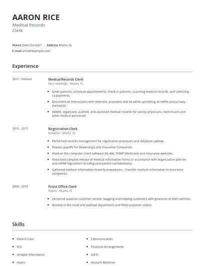 Medical Records Clerk Resume