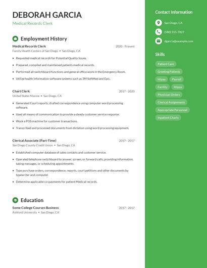 Medical Records Clerk Resume
